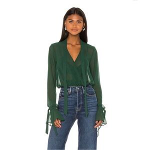 House of Harlow 1960 Joli Tie-Cuff Blouse in Forest Green Size M